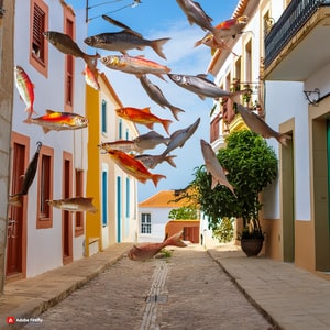 Peixes Voando em uma Cidade - Entenda o que significa sonhar com isso